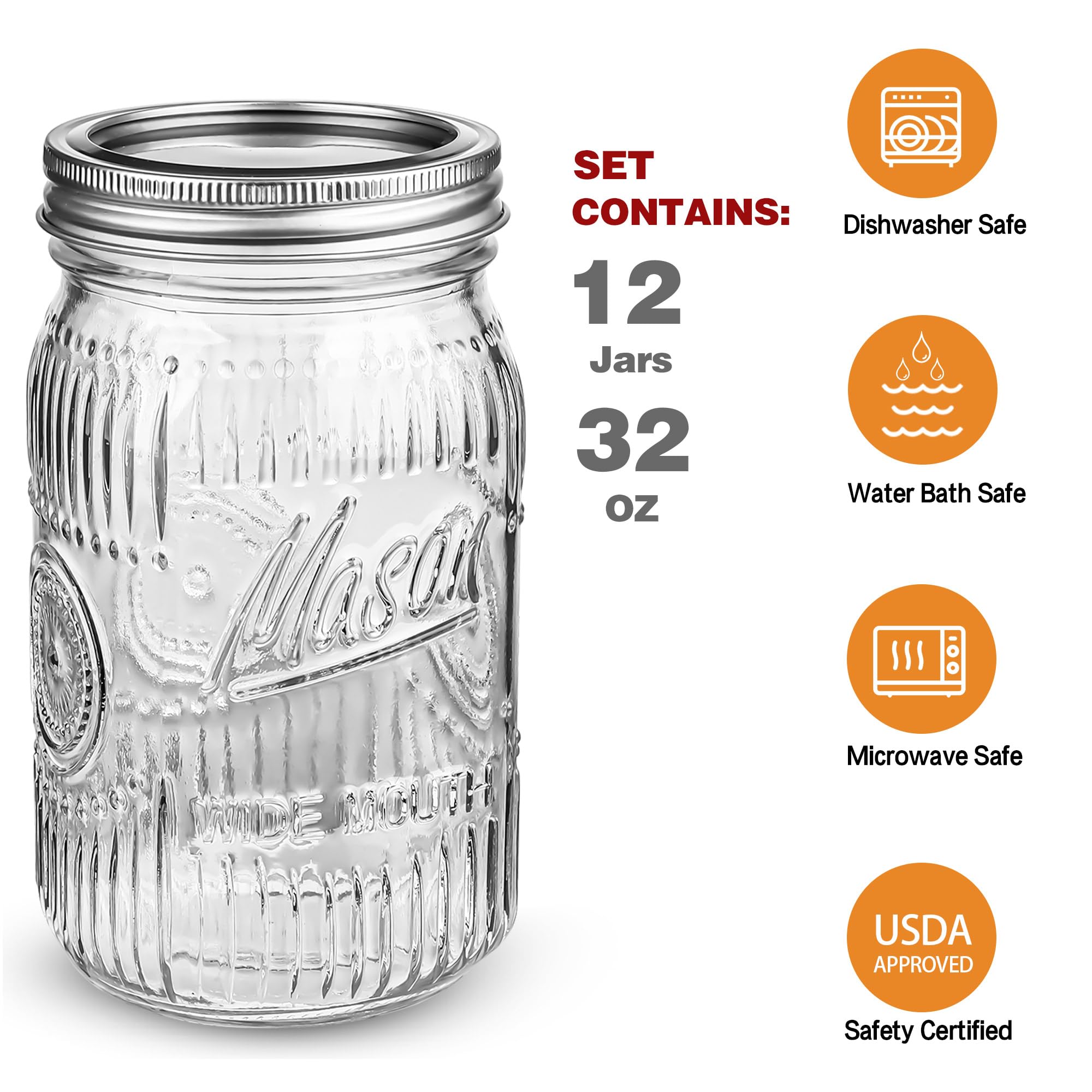 Jeitae 32 oz mason jar durable glass for daily use