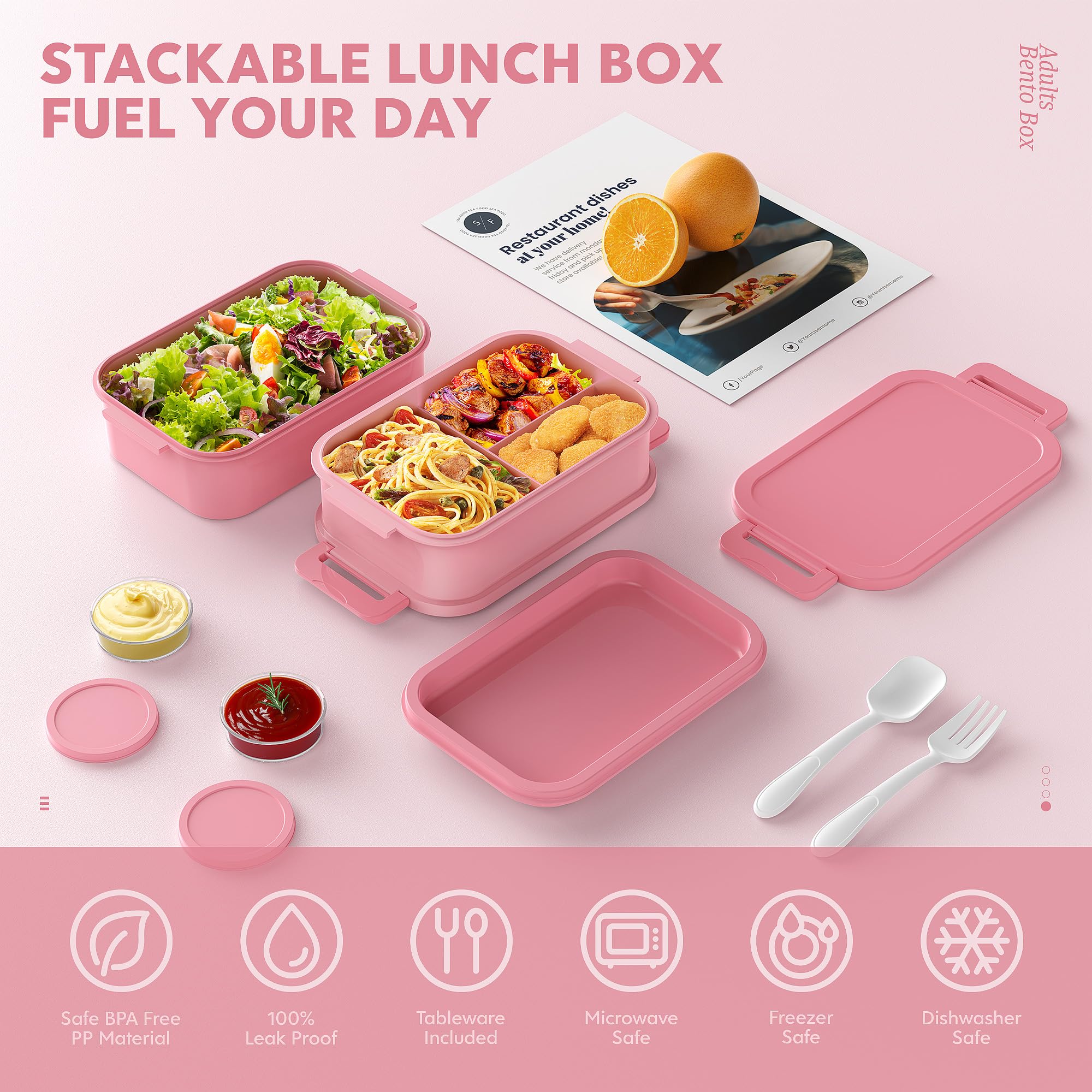 Jelife bento box leak-proof design keeps sauces contained during transit