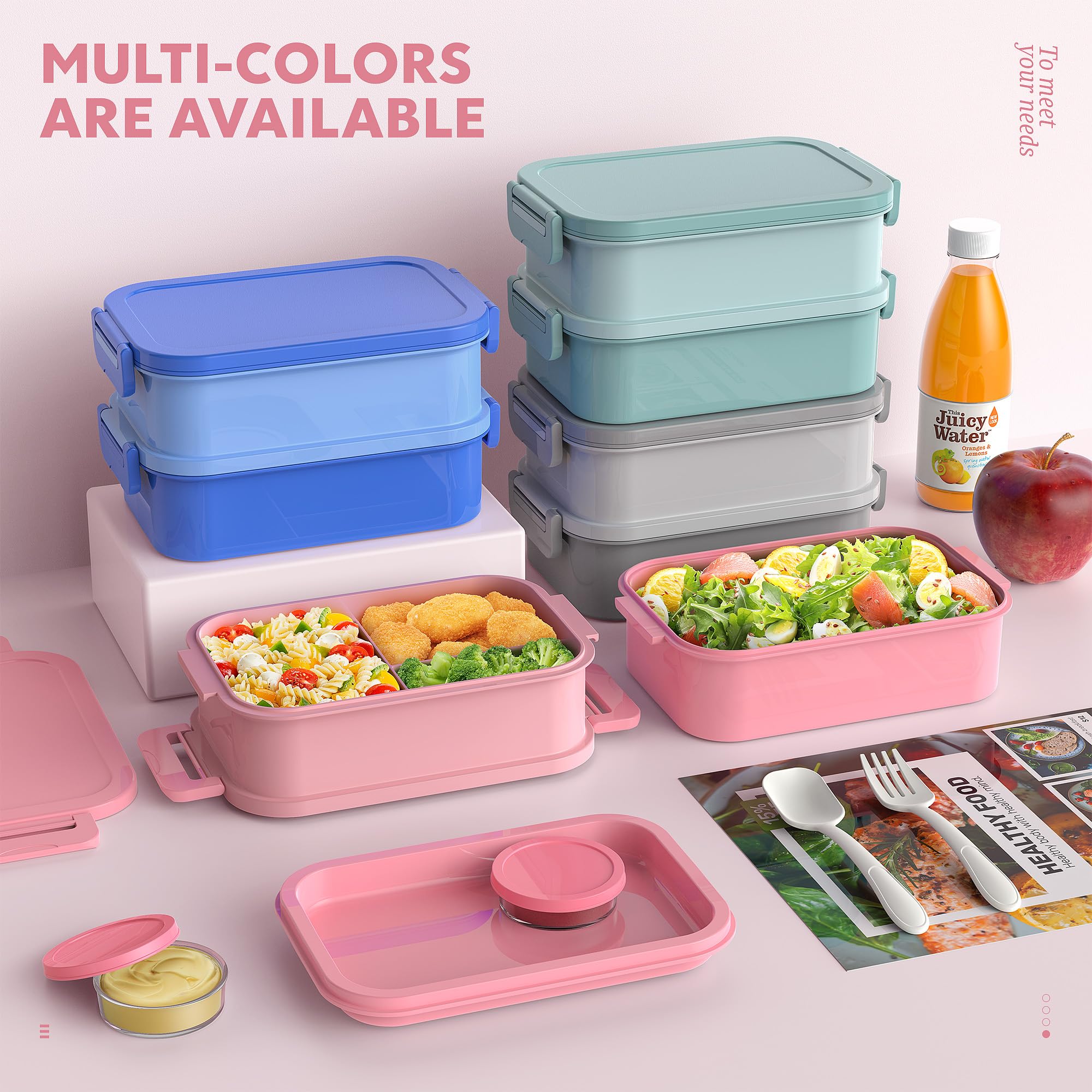 Jelife lunch box includes utensils and five compartments for balanced meals
