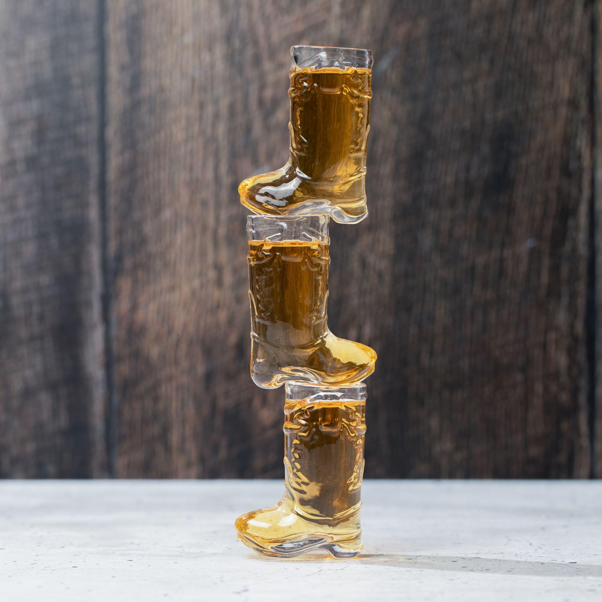 JEM GLASS cowboy boot shot glass set of 3 keepsakes.