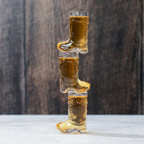 JEM GLASS cowboy boot shot glass set of 3 keepsakes.
