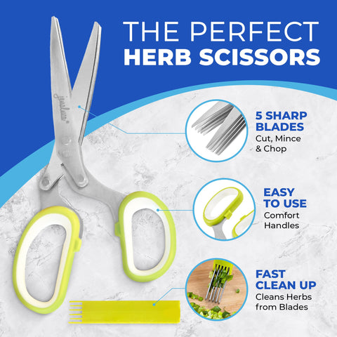 Jenaluca 5 Blade Herb Scissors chopping leaves for quick herb prep