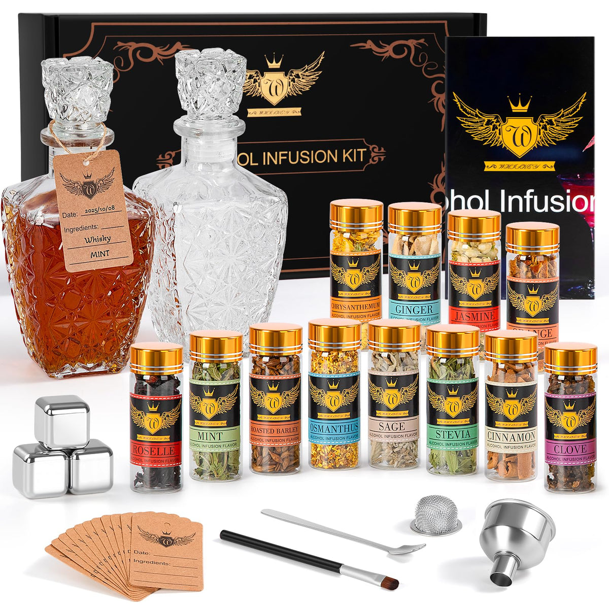 JenChrysm whiskey infusion kit box packaging showcases premium gift-ready presentation