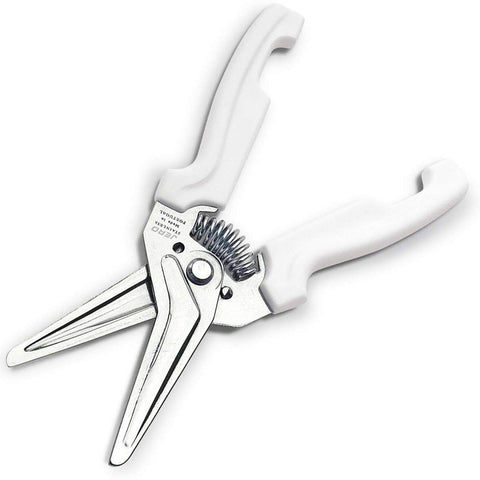 Jero stainless steel kitchen shears with holder on counter for easy storage.