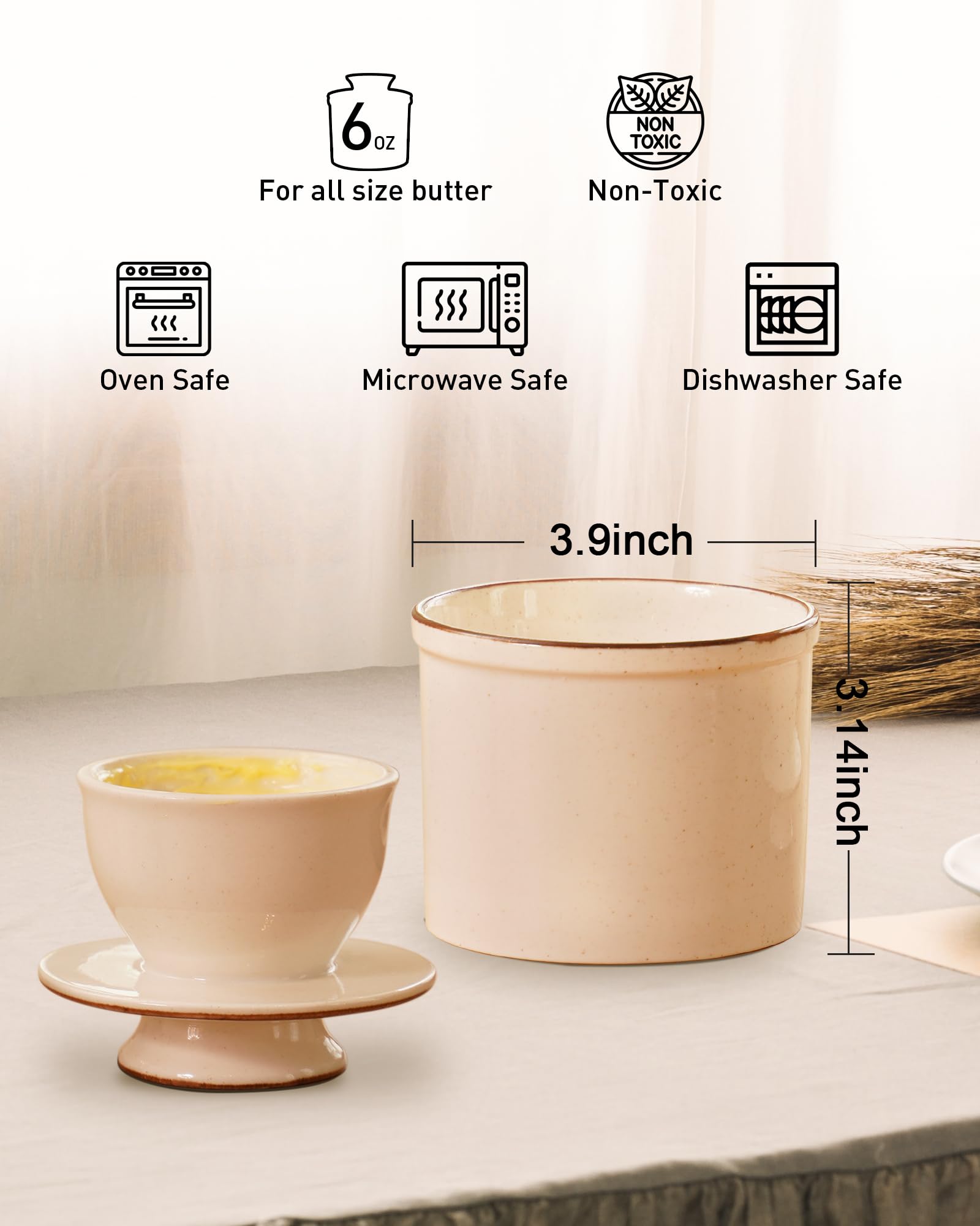 Jersinwei butter crock lid viewed for easy serving and access.