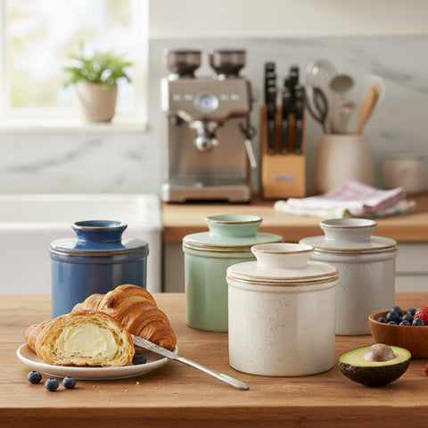 Jersinwei butter holder in use on counter with water seal.