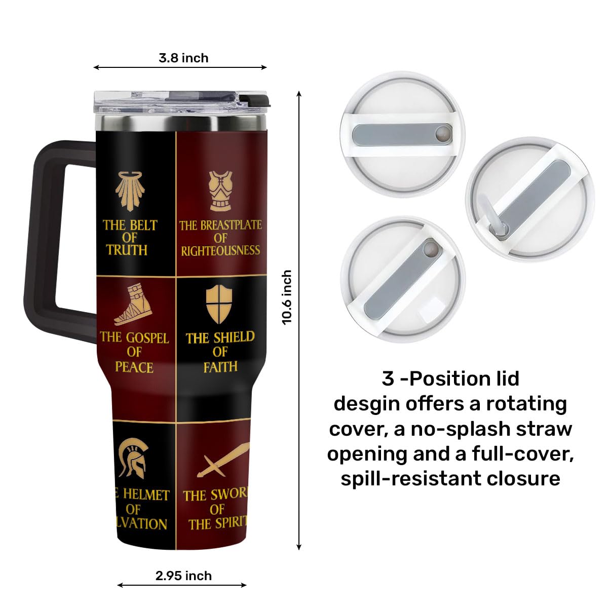 Jesuspirit Armor of God tumbler—top view with bold branding for faith moments