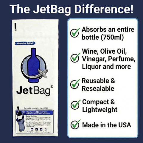 JetBag Bold absorbent material illustration highlights liquid absorption during transit.
