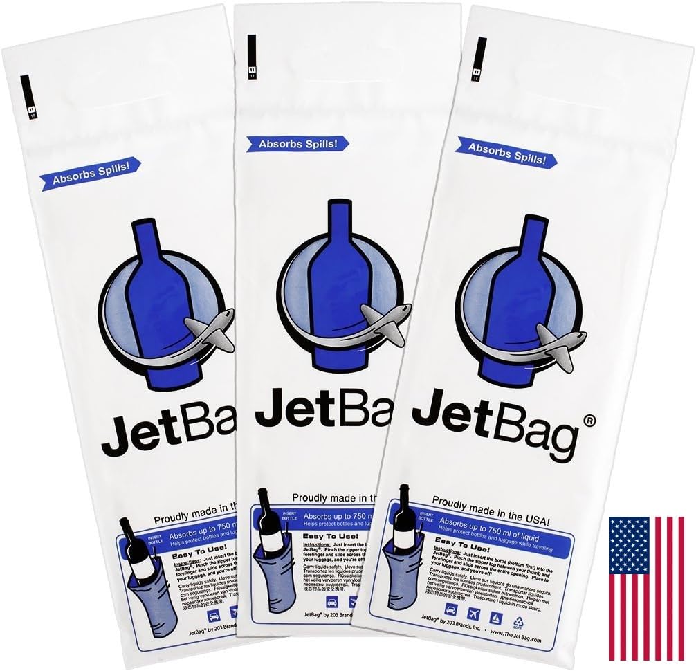 JetBag Bold front view demonstrates absorbent wine bag ready for travel protection.