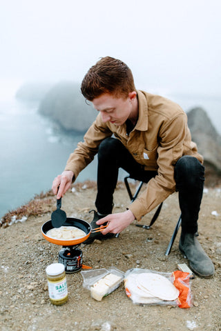 Jetboil Summit Skillet enables easy release for pancakes and eggs.