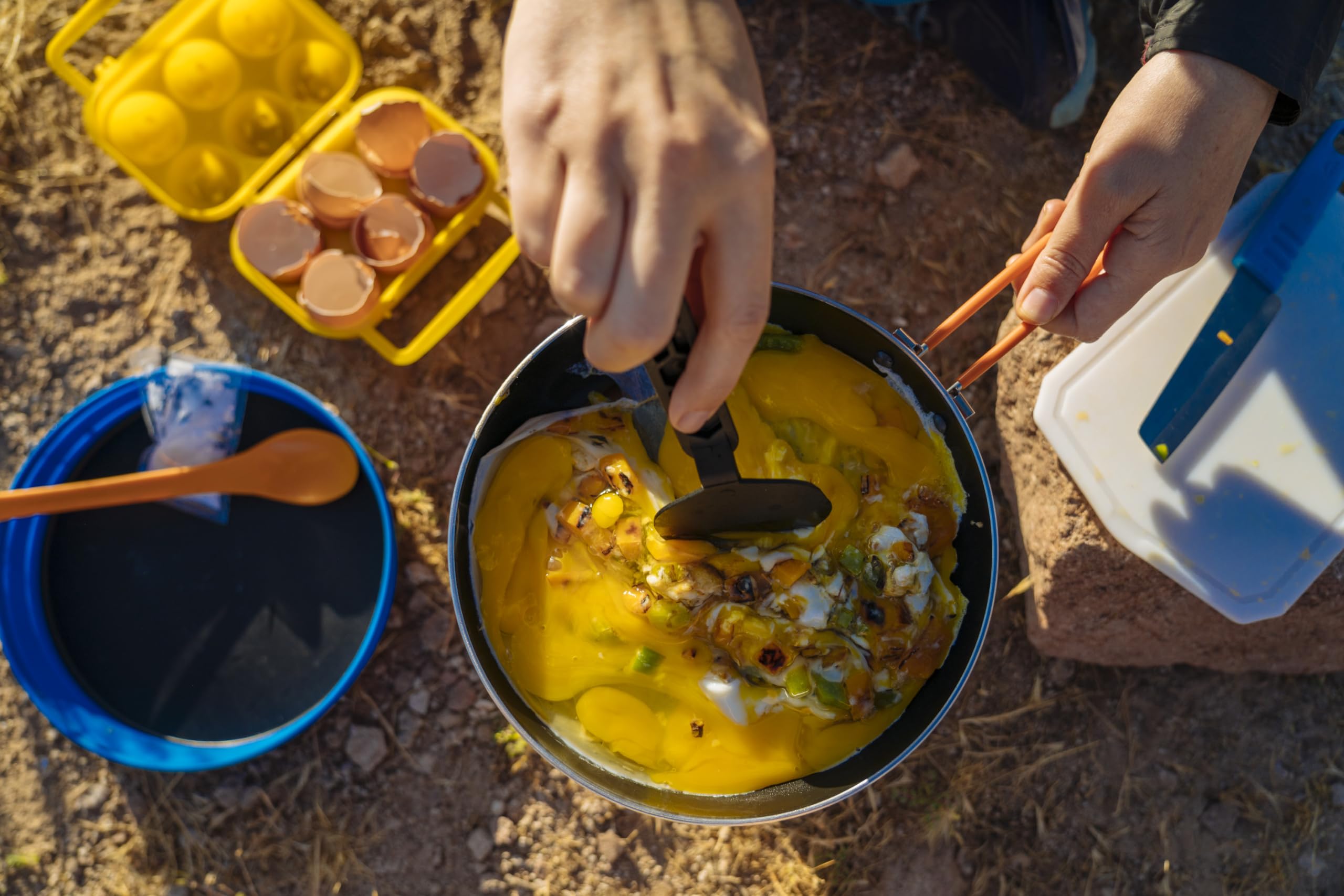 Jetboil Summit Skillet supports quick breakfasts on the trail.