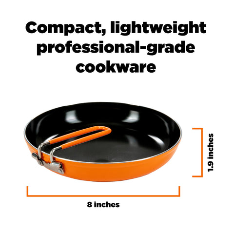 Jetboil Summit Skillet nesting handle and spatula simplify flipping and packing.