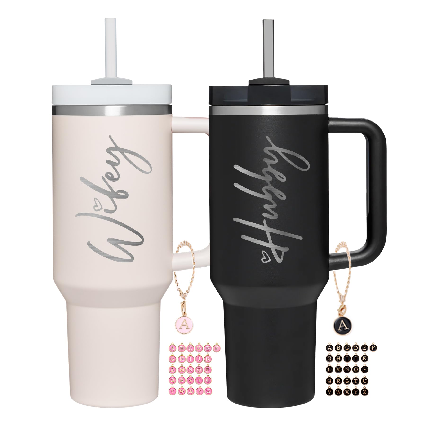 JETIKON Wifey Hubby 40oz tumbler with handle for easy gripping.