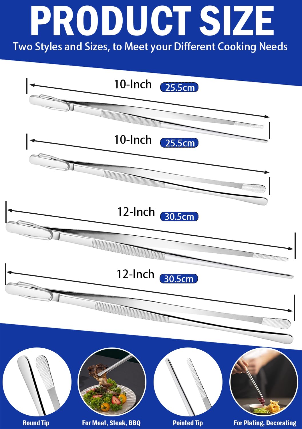 JETKONG 10-inch cooking tweezers extend reach for grilling and roasting