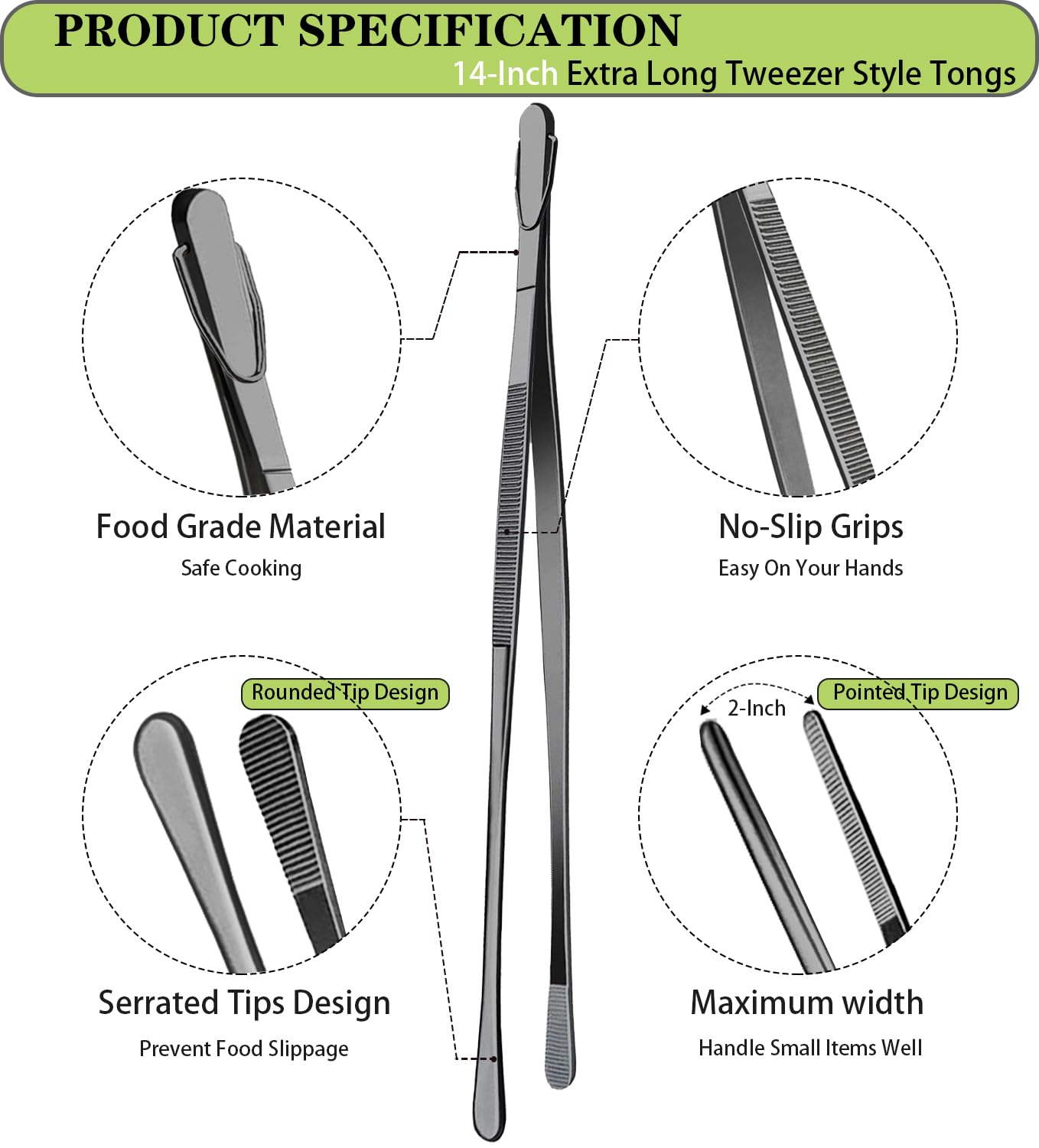 JETKONG 14in long tweezers with ergonomic handle for comfortable use.