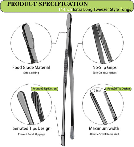 JETKONG 14in long tweezers with ergonomic handle for comfortable use.