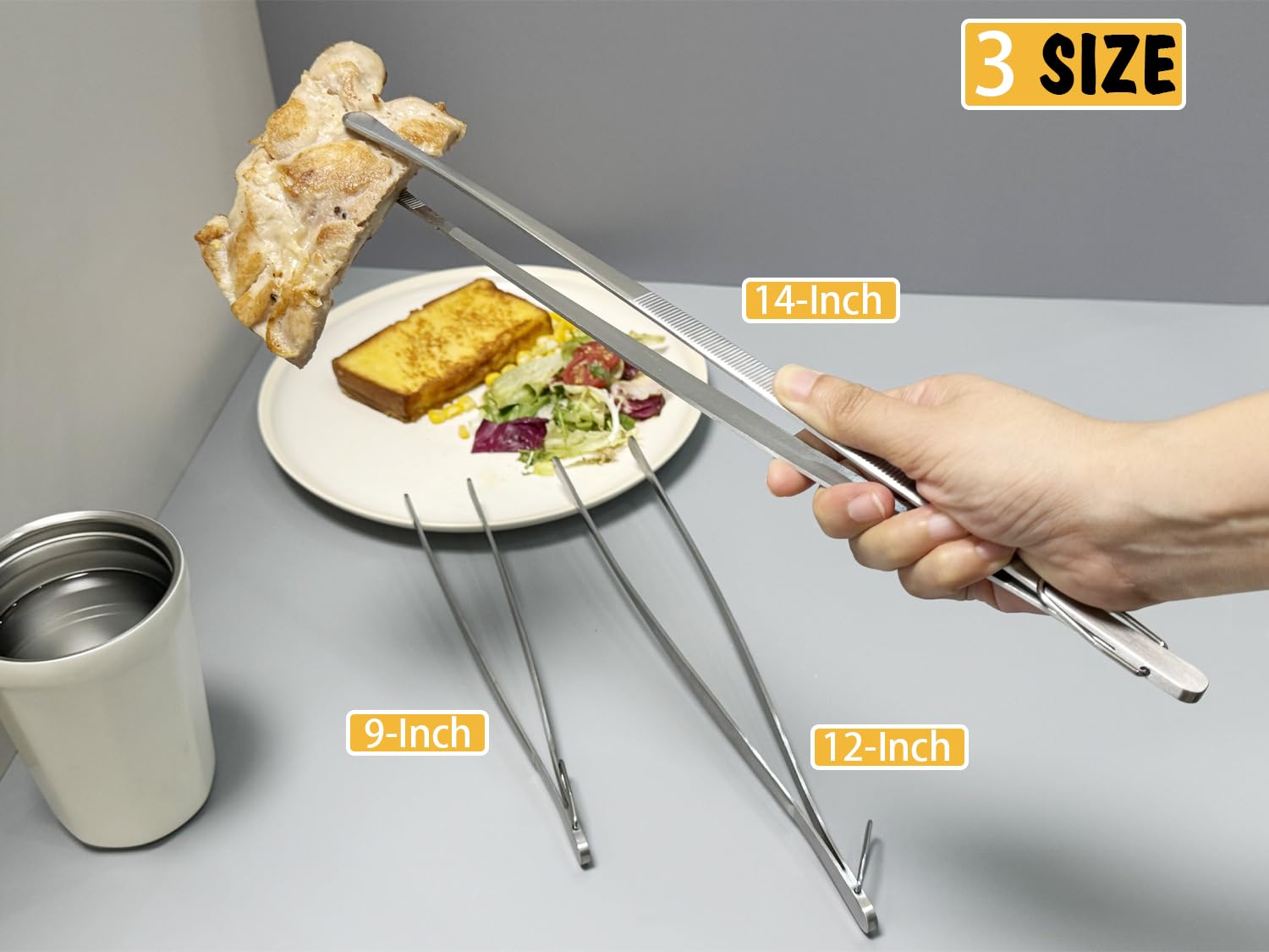 JETKONG 14inch extra-long kitchen tweezers for reaching tight spots