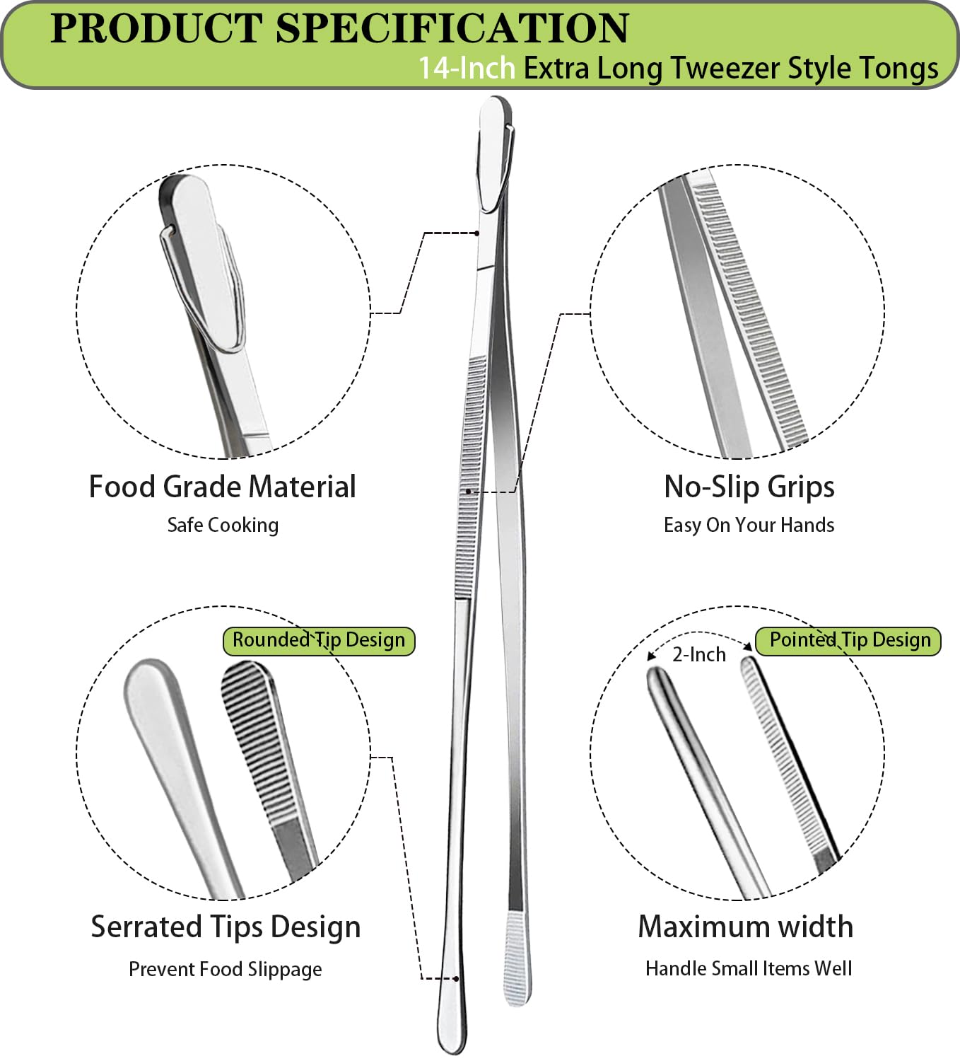 JETKONG ergonomic long-handle tweezers aiding comfortable gripping in cooking.