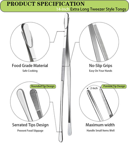 JETKONG ergonomic long-handle tweezers aiding comfortable gripping in cooking.