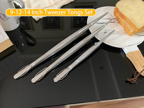 JETKONG extra long kitchen tweezers with 12-inch reach for safe turning and lifting