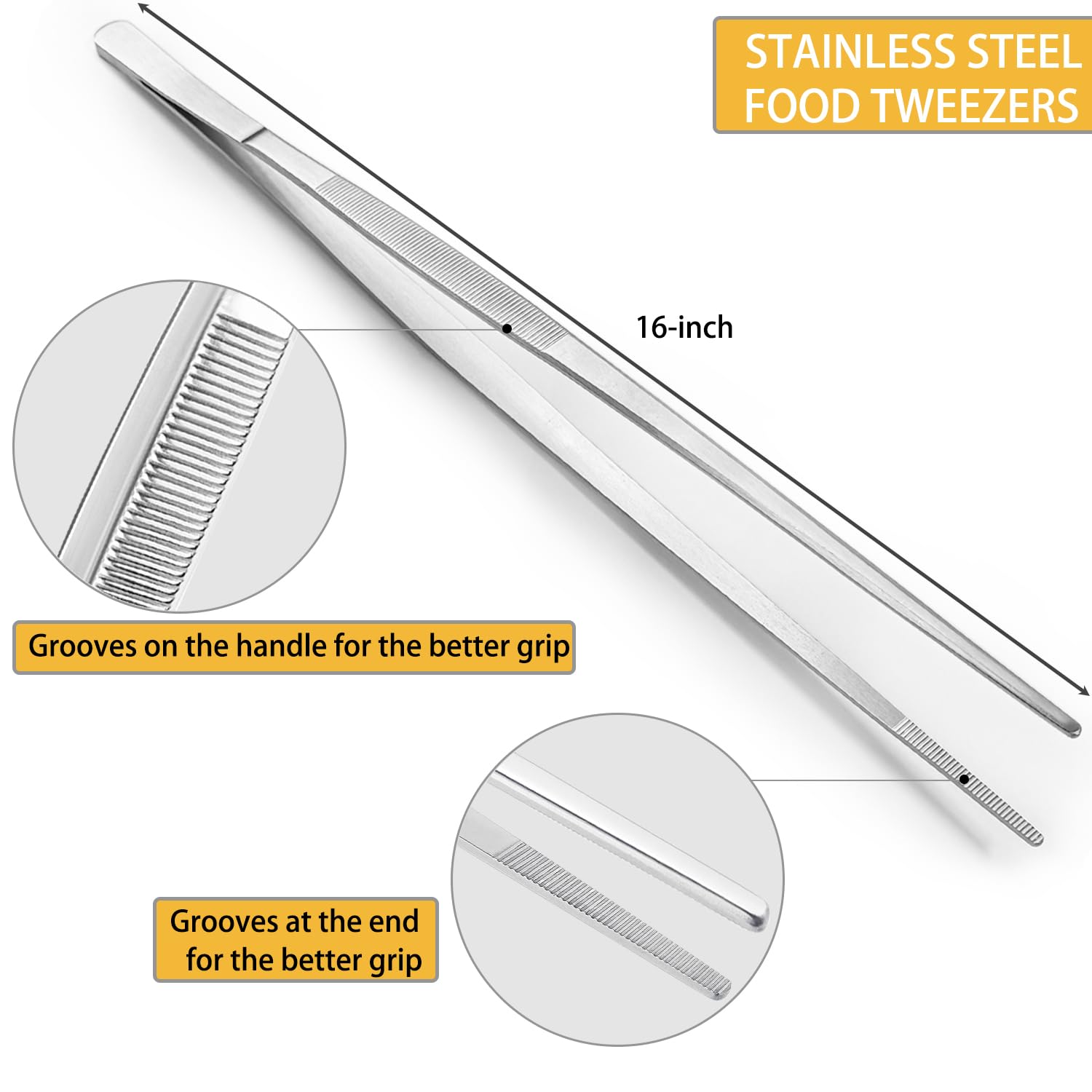 JETKONG extra-long kitchen tweezers in stainless steel for reach in tight spaces.