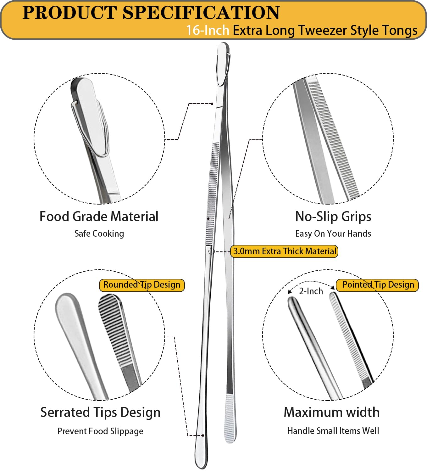 JETKONG extra-long 16-inch tweezers keep hands away from heat during cooking.