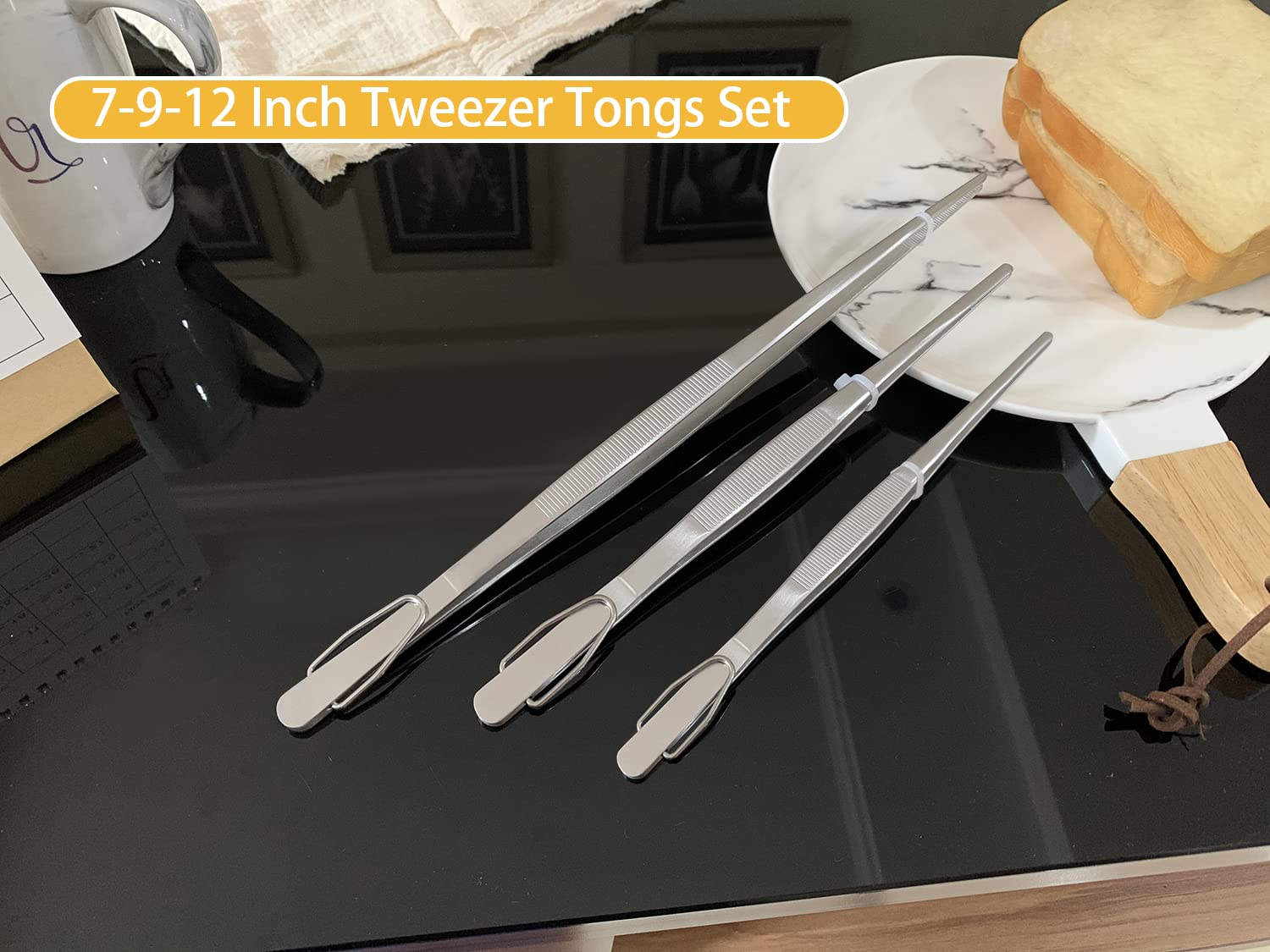 JETKONG 9-inch precision tweezers for turning appetizers and seafood.