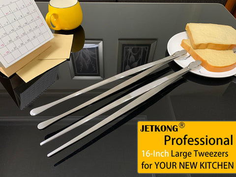JETKONG kitchen tweezers with ergonomic grip for comfortable, extended use.