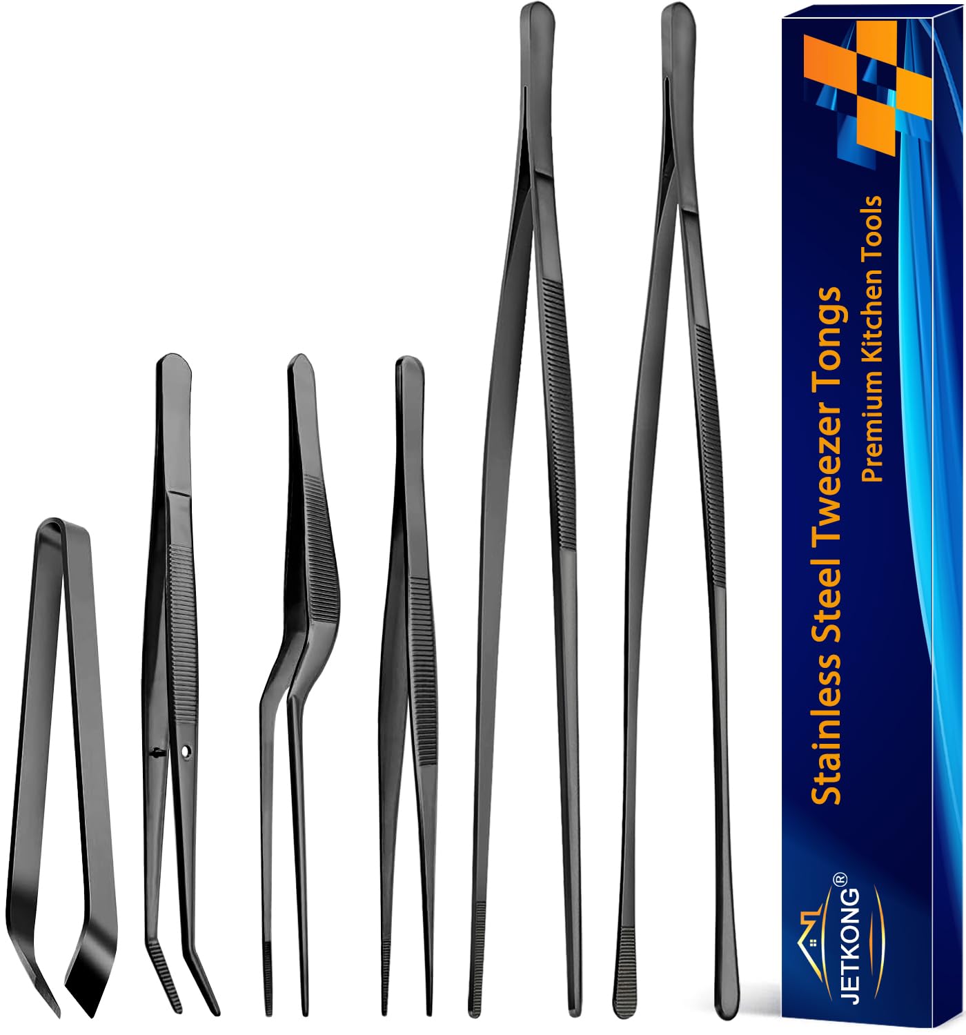 JetKong long-reach 12-inch tweezers for safe cooking and precise plating.