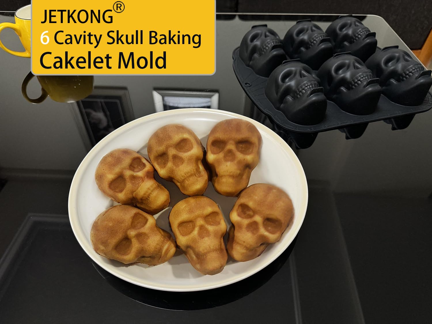 JETKONG multifunction skull mold ideal for mousse, bread, muffins, and puddings.