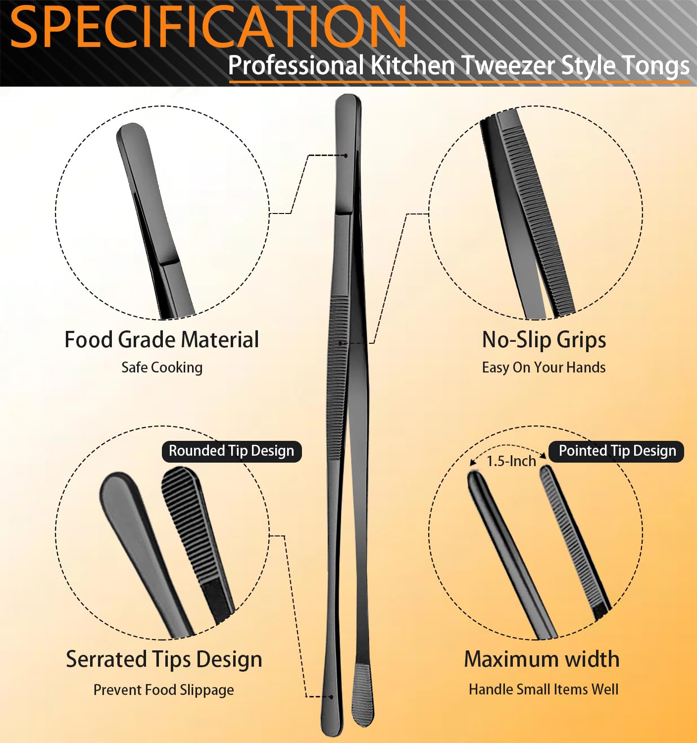 JetKong serrated-tips kitchen tweezers offer a secure grip for delicate foods.