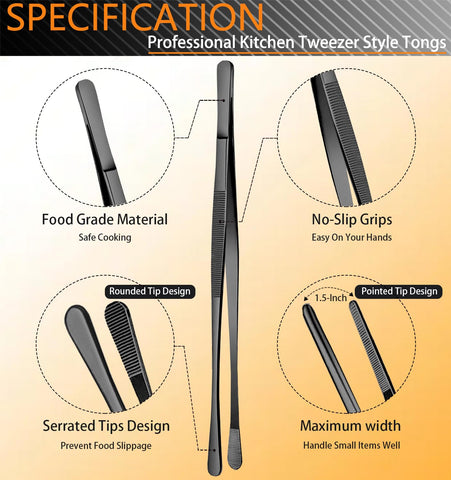 JetKong serrated-tips kitchen tweezers offer a secure grip for delicate foods.