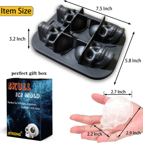 JETKONG silicone skull mold; easy release after freezing.