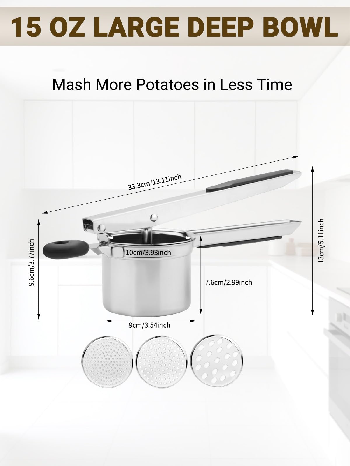 JETONN ricer deep chamber enables fast, lump-free mashed potatoes