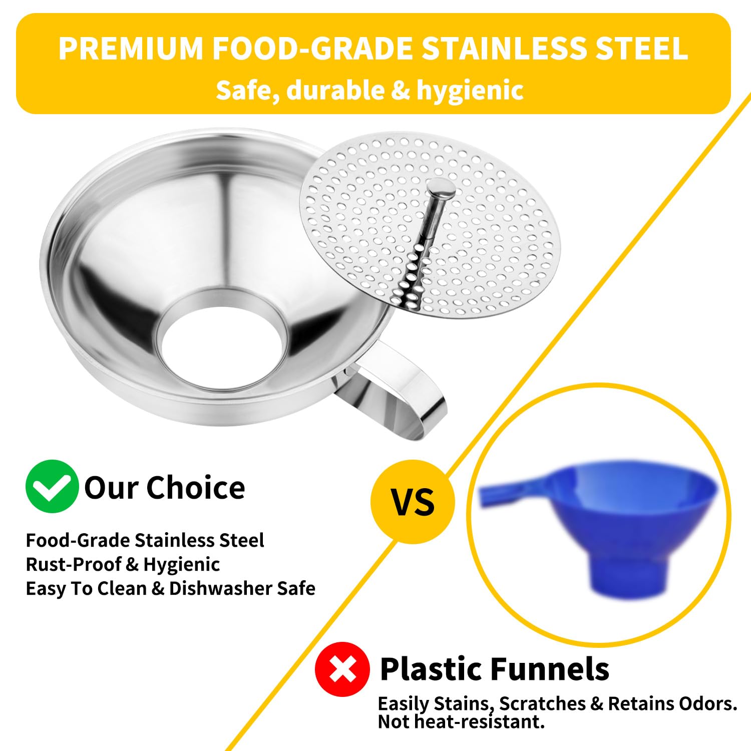 JETONN small regular-mouth funnel fits standard jars for precise pouring.