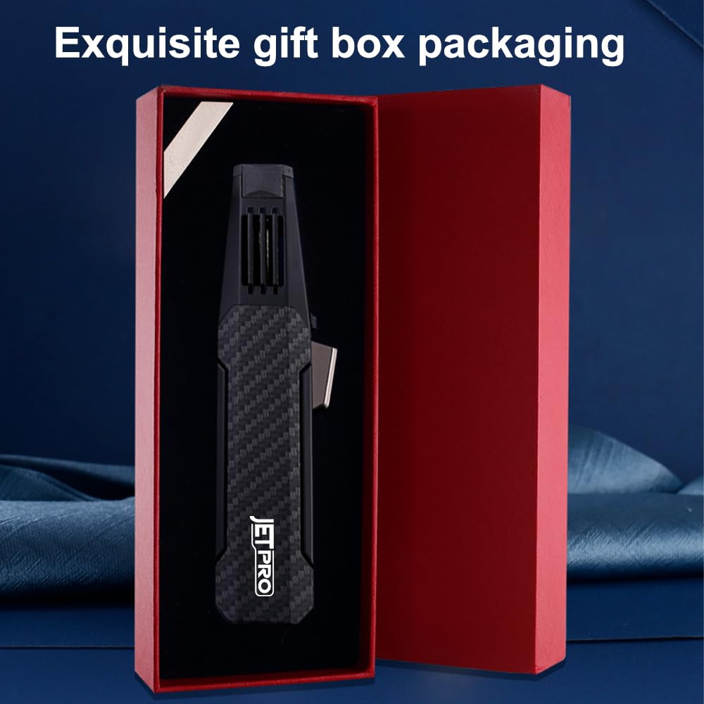 JETPRO continuous flame mode shows steady heat without holding the button.