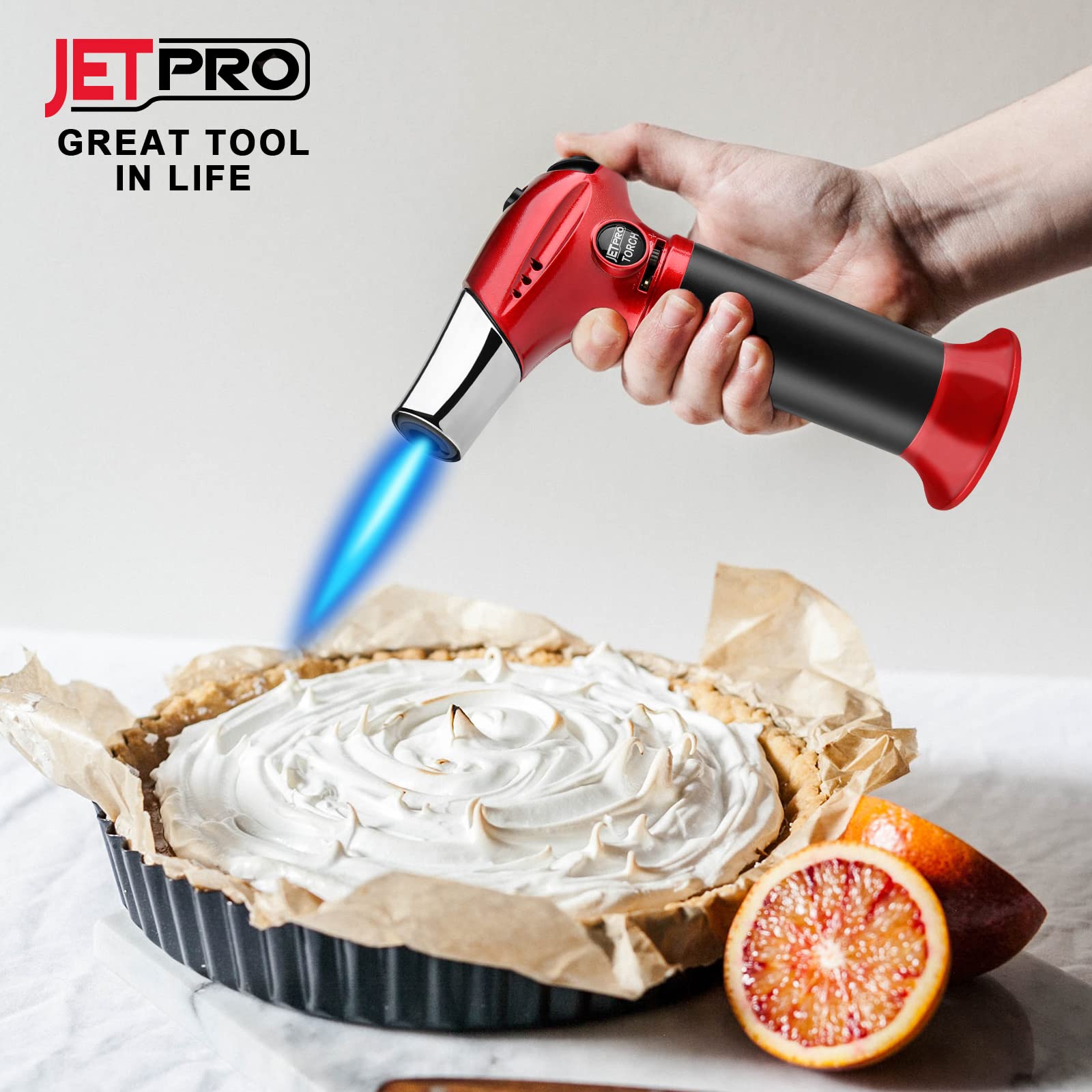 JetPro kitchen torch red adjustable flame for caramelizing and searing