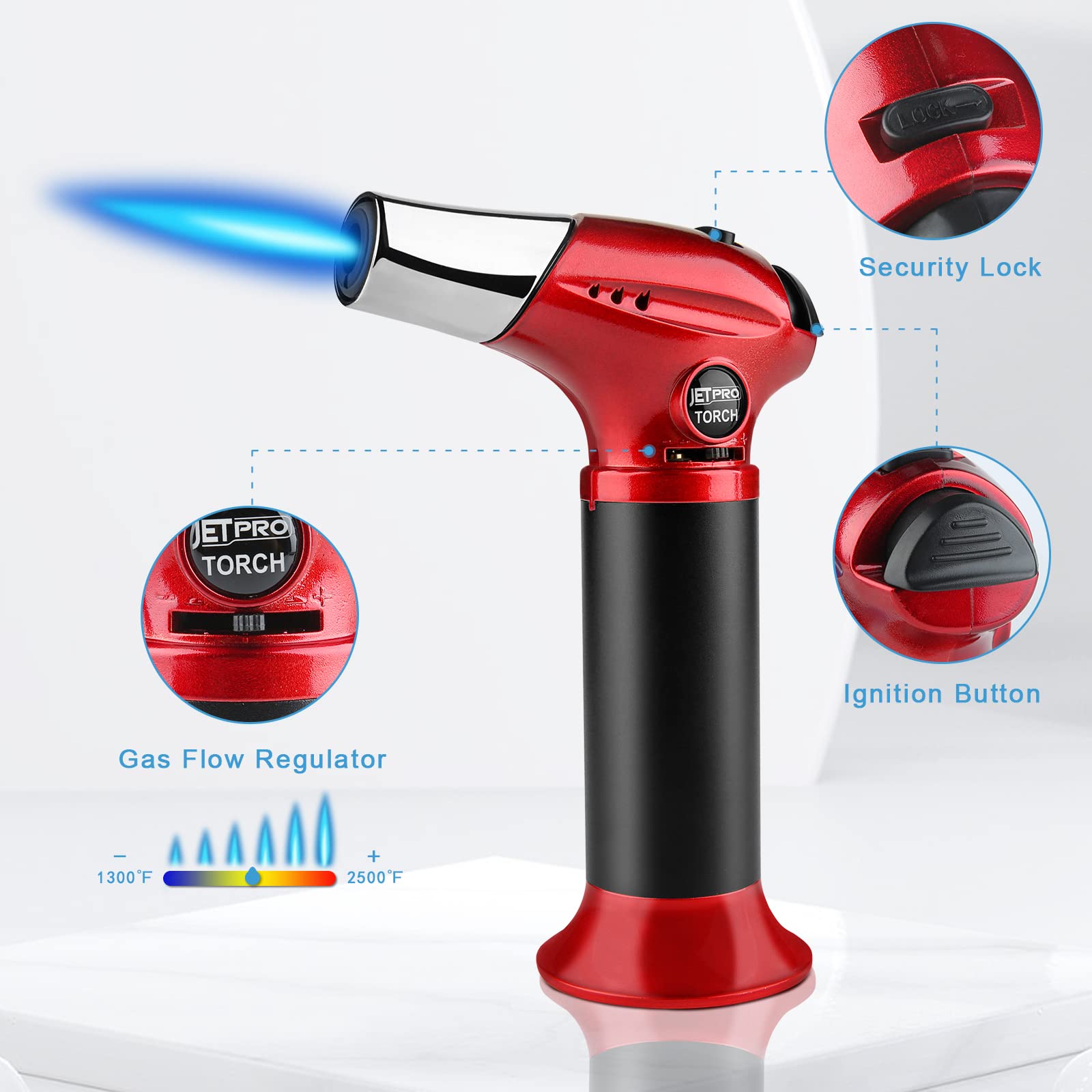 JetPro kitchen torch red safety lock prevents accidental ignition