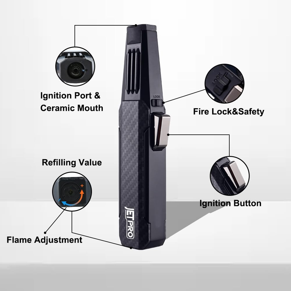 JETPRO torch demonstrates easy one-hand operation for quick ignition.