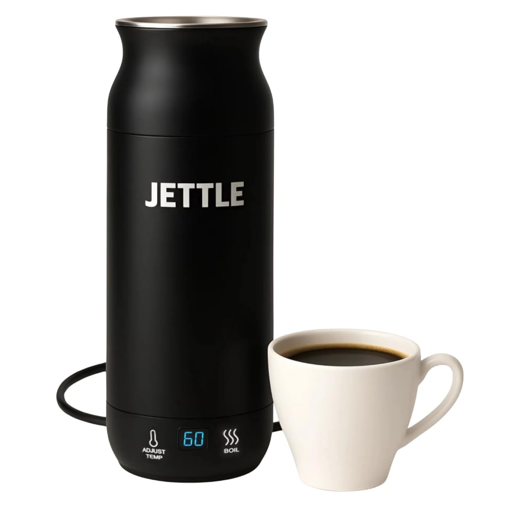 Jettle travel kettle 450ml front view highlights compact portable design for on-the-go drinks.