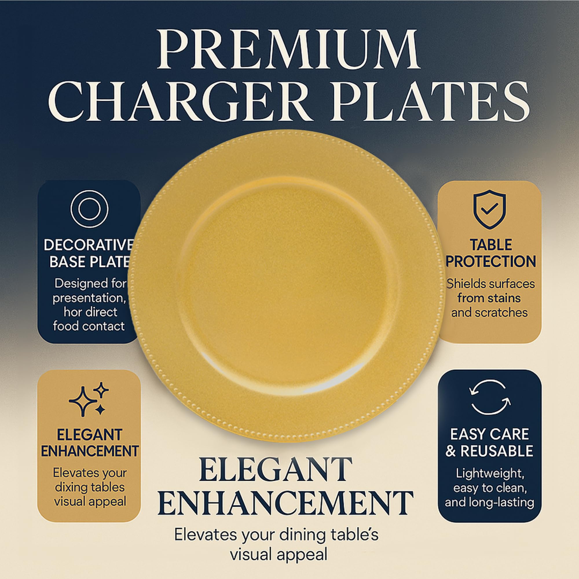 JEVERGN 13-inch gold charger plate adds warm glow to tables