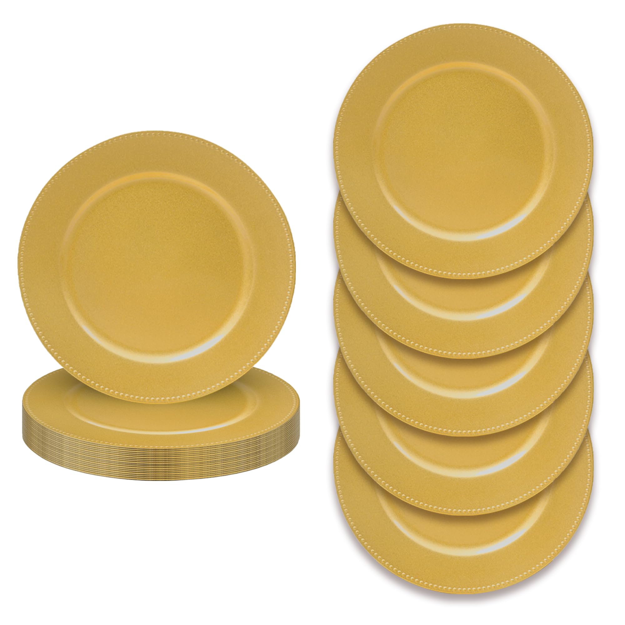 JEVERGN gold charger plate with beaded edge for elegant table decor