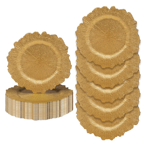 JEVERGN gold charger plate with reef edge enhances table elegance.
