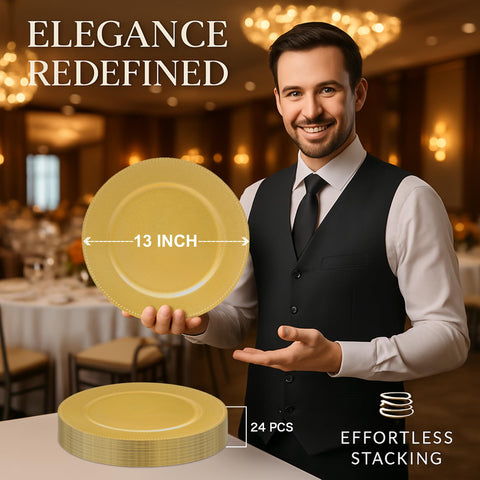 JEVERGN 24-pack gold chargers for weddings and events