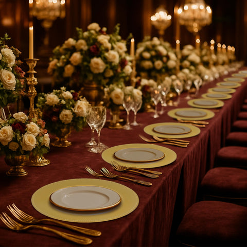 JEVERGN gold charger complements diverse dinnerware on any table