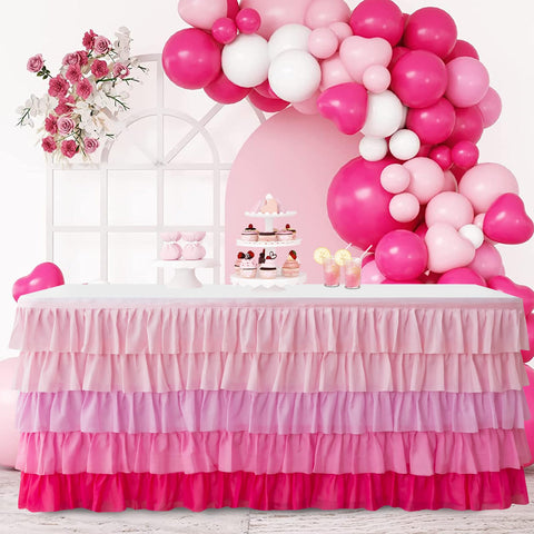 Jevix pink table skirt birthday party setup for rectangle tables