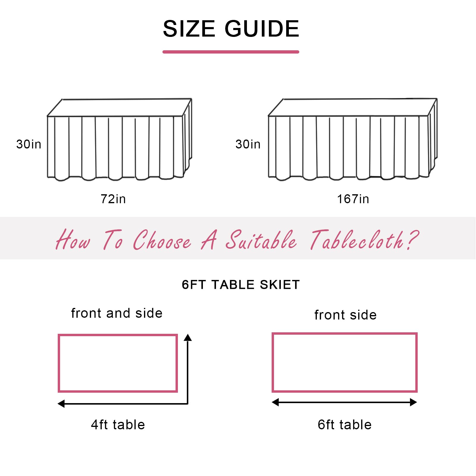 Jevix pink table skirt easy install with hook and loop for quick setup