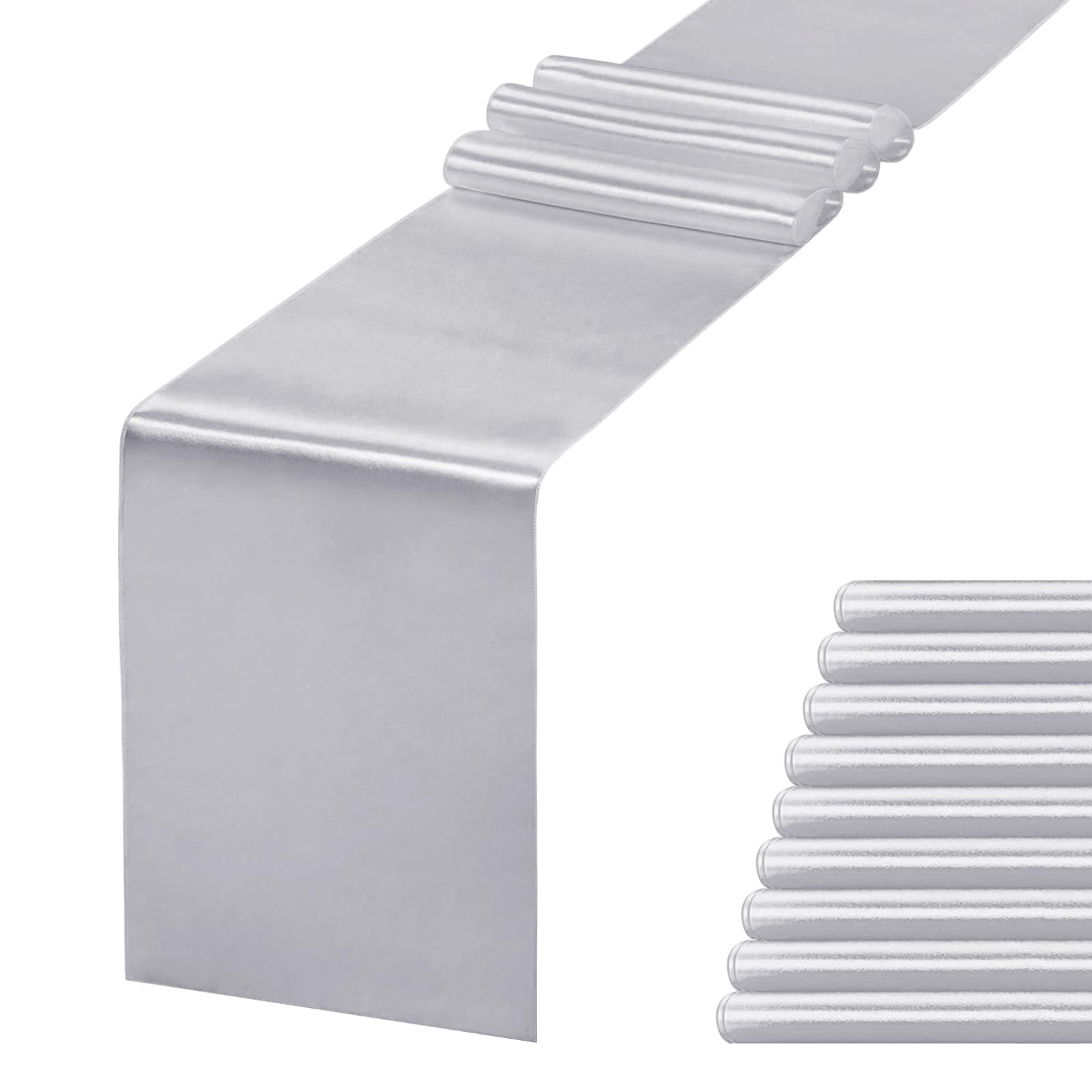Jevix silver satin table runner on a full table setup for elegant dining