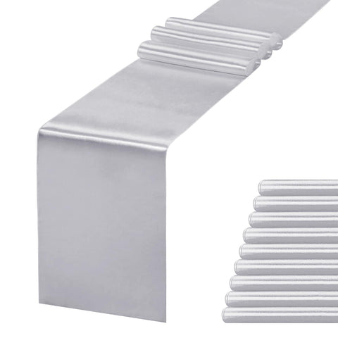 Jevix silver satin table runner on a full table setup for elegant dining