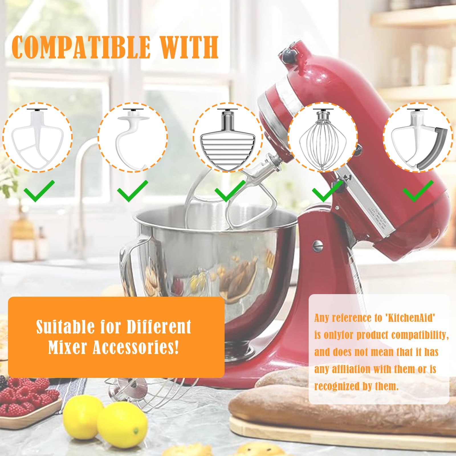 JFGLORIX space-saving storage rack keeps mixer attachments tidy and within reach in a busy kitchen.
